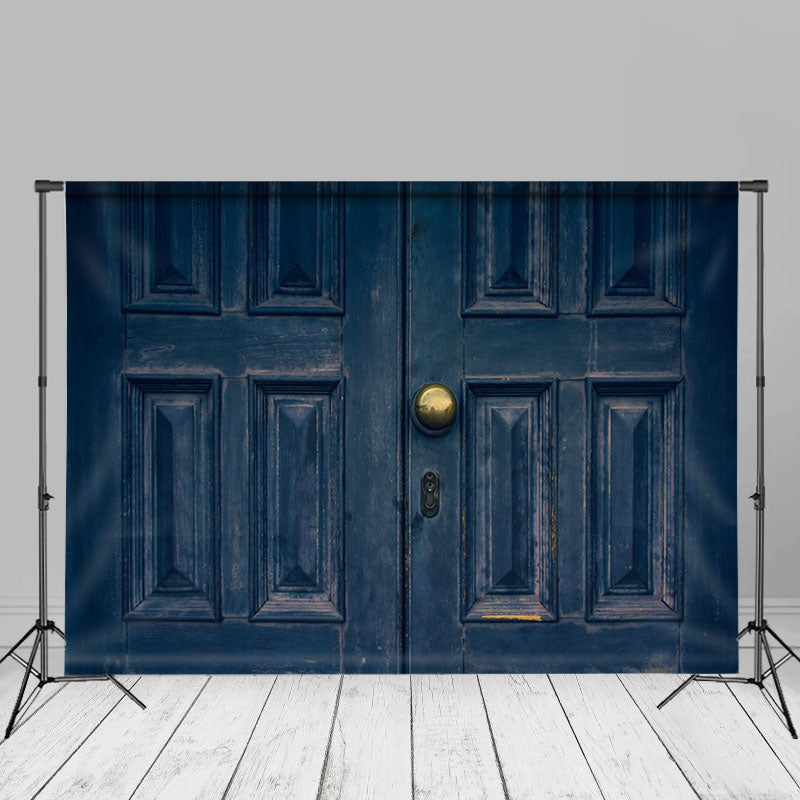 Lofaris Retro Navy Blue Wood Door Gold Hanle Photo Backdrop