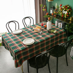 Lofaris Retro Nordic Plaid Green Check Holiday Tablecloth