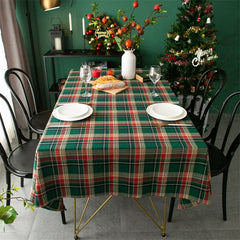 Lofaris Retro Nordic Plaid Green Check Holiday Tablecloth