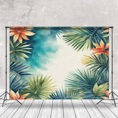 Lofaris Retro Orange Floral Green Leaves Fine Art Backdrop