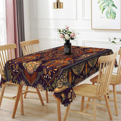 Lofaris Retro Orange Floral Rectangle Tablecloth for Bistro