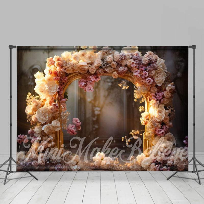 Lofaris Retro Palace Floral Arch Door Bokeh Flower Backdrop