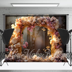 Lofaris Retro Palace Floral Arch Door Bokeh Flower Backdrop