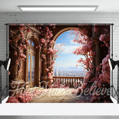 Lofaris Retro Palace Window Pink Floral Tree Flower Backdrop