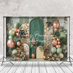 Lofaris Retro Palm Leaf Balloons Leopard Cake Smash Backdrop