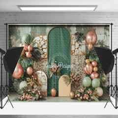 Lofaris Retro Palm Leaf Balloons Leopard Cake Smash Backdrop