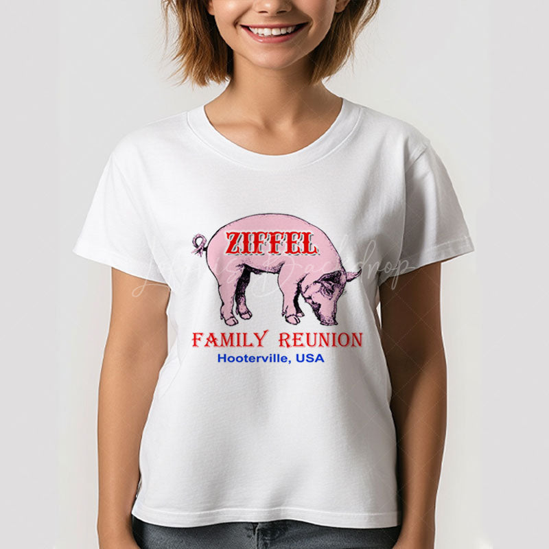 Lofaris Retro Pig Custom Name Family Reunion T-Shirt