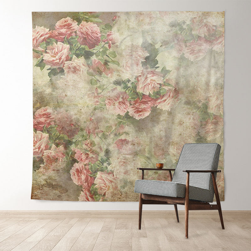 Lofaris Retro Pink Floral Fabric Fine Art Backdrop For Photo