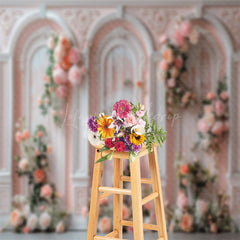 Lofaris Retro Pink White Wall Floral Leaves Wedding Backdrop