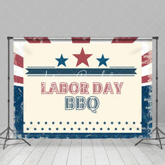 Lofaris Retro Red Blue Stars Labor Day Bbq Party Backdrop