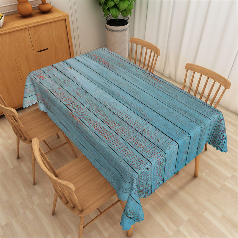 Lofaris Retro Red Cracks Blue Plank Rectangle Tablecloth