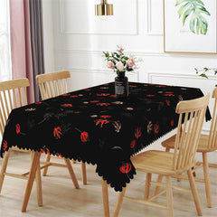 Lofaris Retro Red Flowers Step And Repeat Black Tablecloth