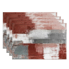 Lofaris Retro Red Grey White Abstract Set Of 4 Placemats