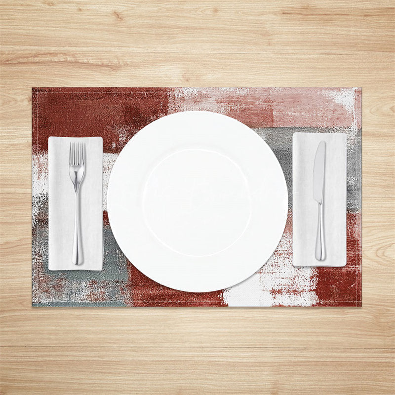 Lofaris Retro Red Grey White Abstract Set Of 4 Placemats