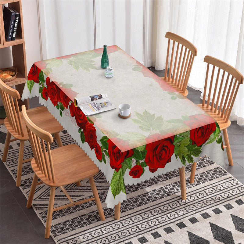 Lofaris Retro Red Roses Rectangle Tablecloth for Restaurant