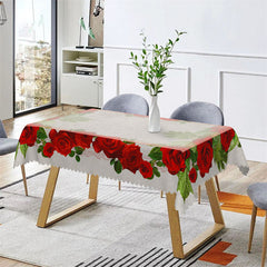 Lofaris Retro Red Roses Rectangle Tablecloth for Restaurant