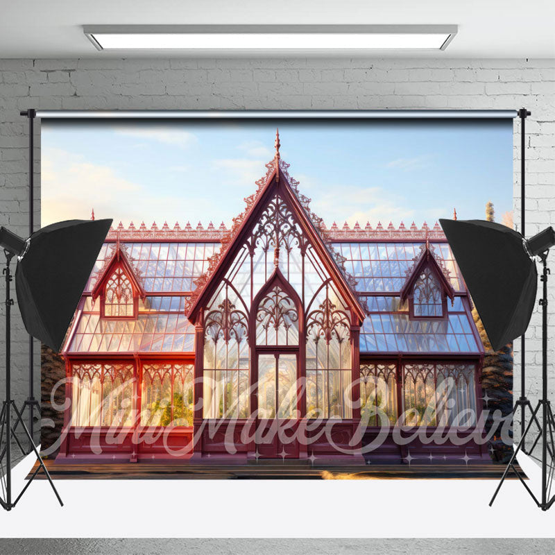 Lofaris Retro Red Spire Glass House Architecture Backdrop