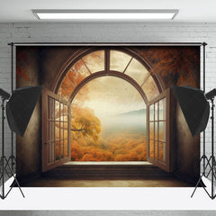 Lofaris Retro Room Autumn Natural Forest Window Backdrop