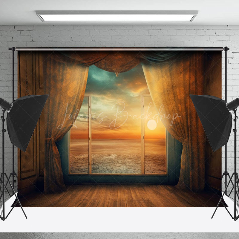 Lofaris Retro Room Sunset Sea Sky Scenery Window Backdrop