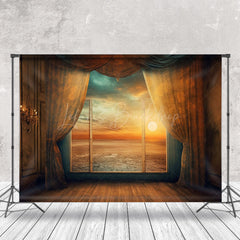 Lofaris Retro Room Sunset Sea Sky Scenery Window Backdrop