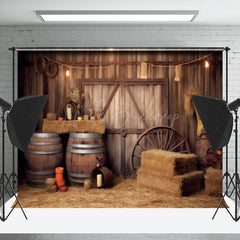 Lofaris Retro Rustic Stacked Hay Barrel Wood Barn Backdrop