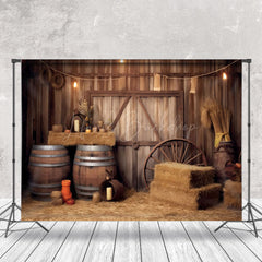 Lofaris Retro Rustic Stacked Hay Barrel Wood Barn Backdrop