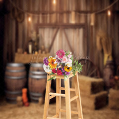 Lofaris Retro Rustic Stacked Hay Barrel Wood Barn Backdrop