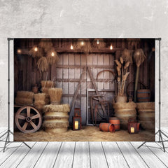 Lofaris Retro Rustic Wooden Barn Door Hay Cowboy Backdrop