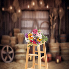 Lofaris Retro Rustic Wooden Barn Door Hay Cowboy Backdrop