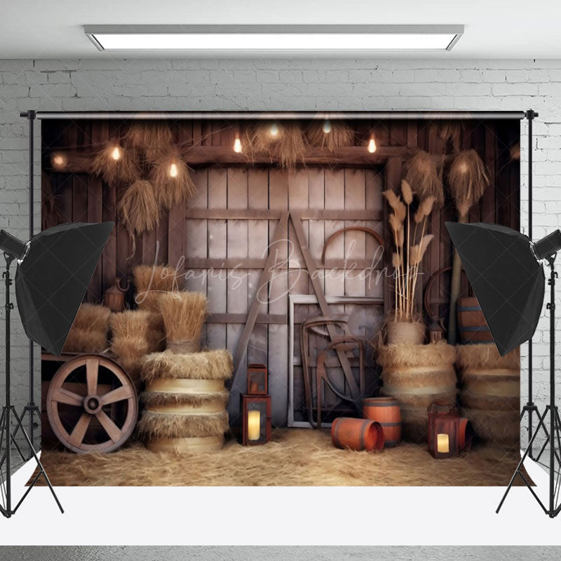 Lofaris Retro Rustic Wooden Barn Door Hay Cowboy Backdrop