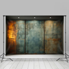 Lofaris Retro Rusty Metal Texture Indoor Green Wall Backdrop