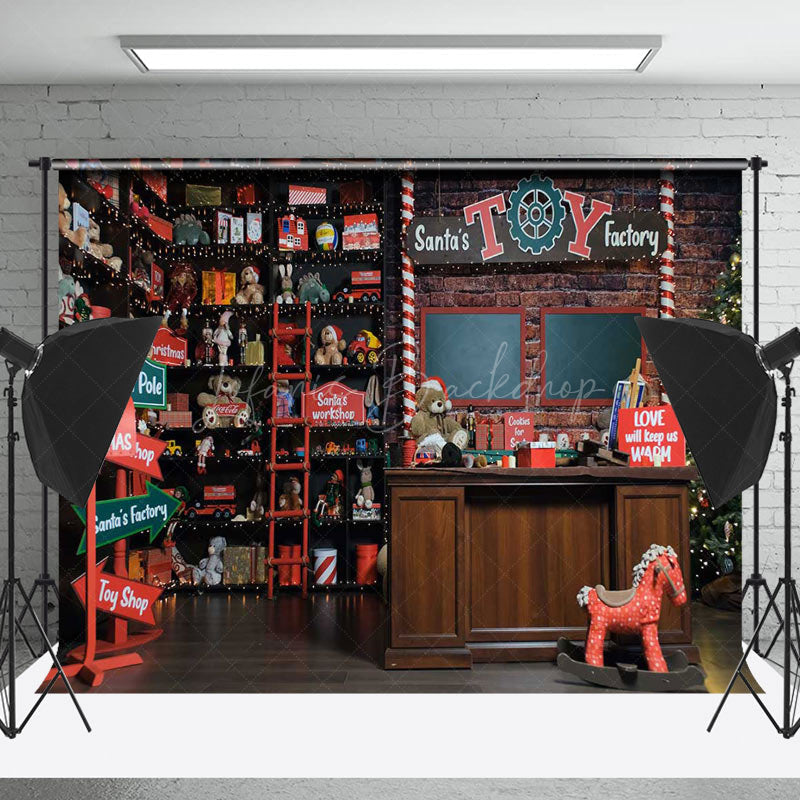 Lofaris Retro Santa Toy Factory Christmas Photo Backdrop