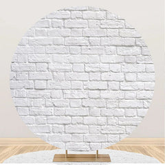 Lofaris Retro Scratched White Brick Round Birthday Backdrop