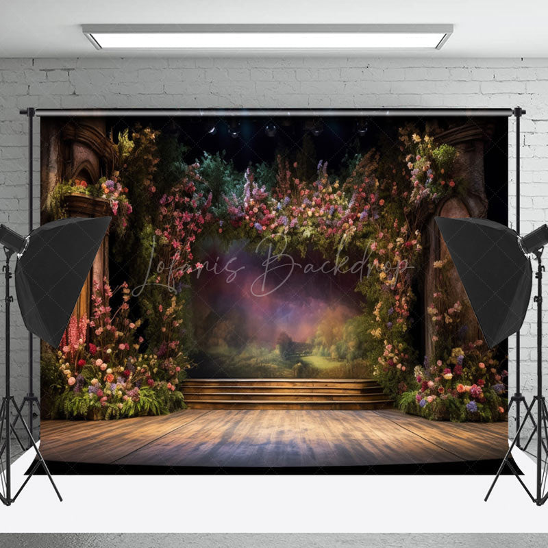 Lofaris Retro Stage Arch Floral Wedding Photograohy Backdrop