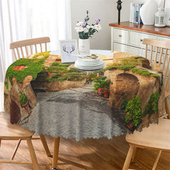 Lofaris Retro Stone House Pattern Dining Round Tablecloth