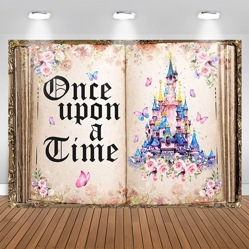 Retro Story Book Castle Floral Girl Birthday Backdrop - Lofaris