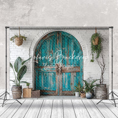 Lofaris Retro Teal Arch Door Brick Wall Wedding Backdrop