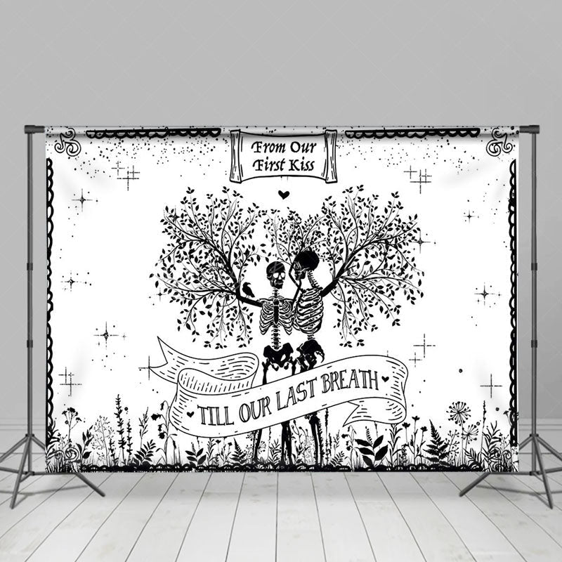 Lofaris Retro Till Our Last Breath Skeleton Wedding Backdrop