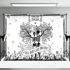 Lofaris Retro Till Our Last Breath Skeleton Wedding Backdrop