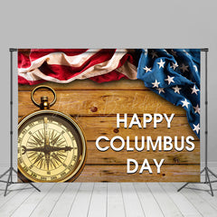 Lofaris Retro Usa Flag Compass Wooden Columbus Day Backdrop