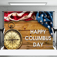 Lofaris Retro Usa Flag Compass Wooden Columbus Day Backdrop