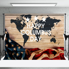 Lofaris Retro Usa Flag Map Wood Happy Columbus Day Backdrop