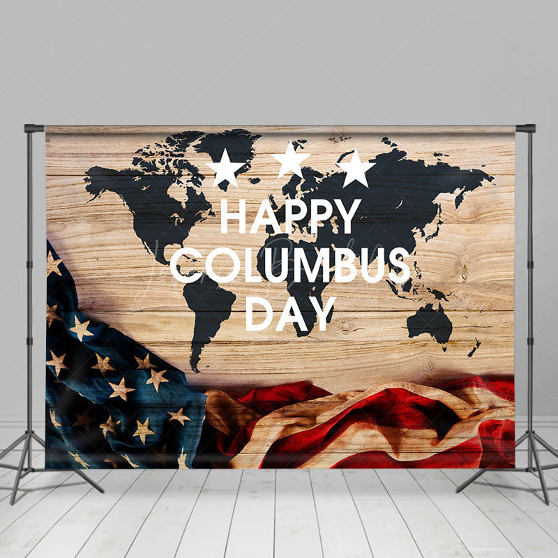 Lofaris Retro Usa Flag Map Wood Happy Columbus Day Backdrop