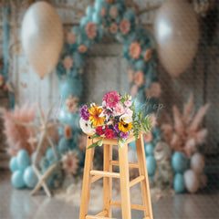 Lofaris Retro Wall Blue Balloons Coastal Cake Smash Backdrop