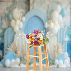 Lofaris Retro Wall Blue Balloons Summer Cake Smash Backdrop