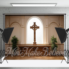 Lofaris Retro Wall Easter Cross Church Interior Backdrop