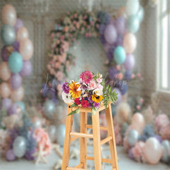 Lofaris Retro Wall Floral Shell Balloons Cake Smash Backdrop