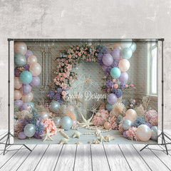 Lofaris Retro Wall Floral Shell Balloons Cake Smash Backdrop