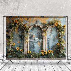 Lofaris Retro Wall Green Leaf Sunflower Cake Smash Backdrop