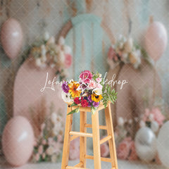 Lofaris Retro Wall Green Pink Floral Cake Smash Backdrop